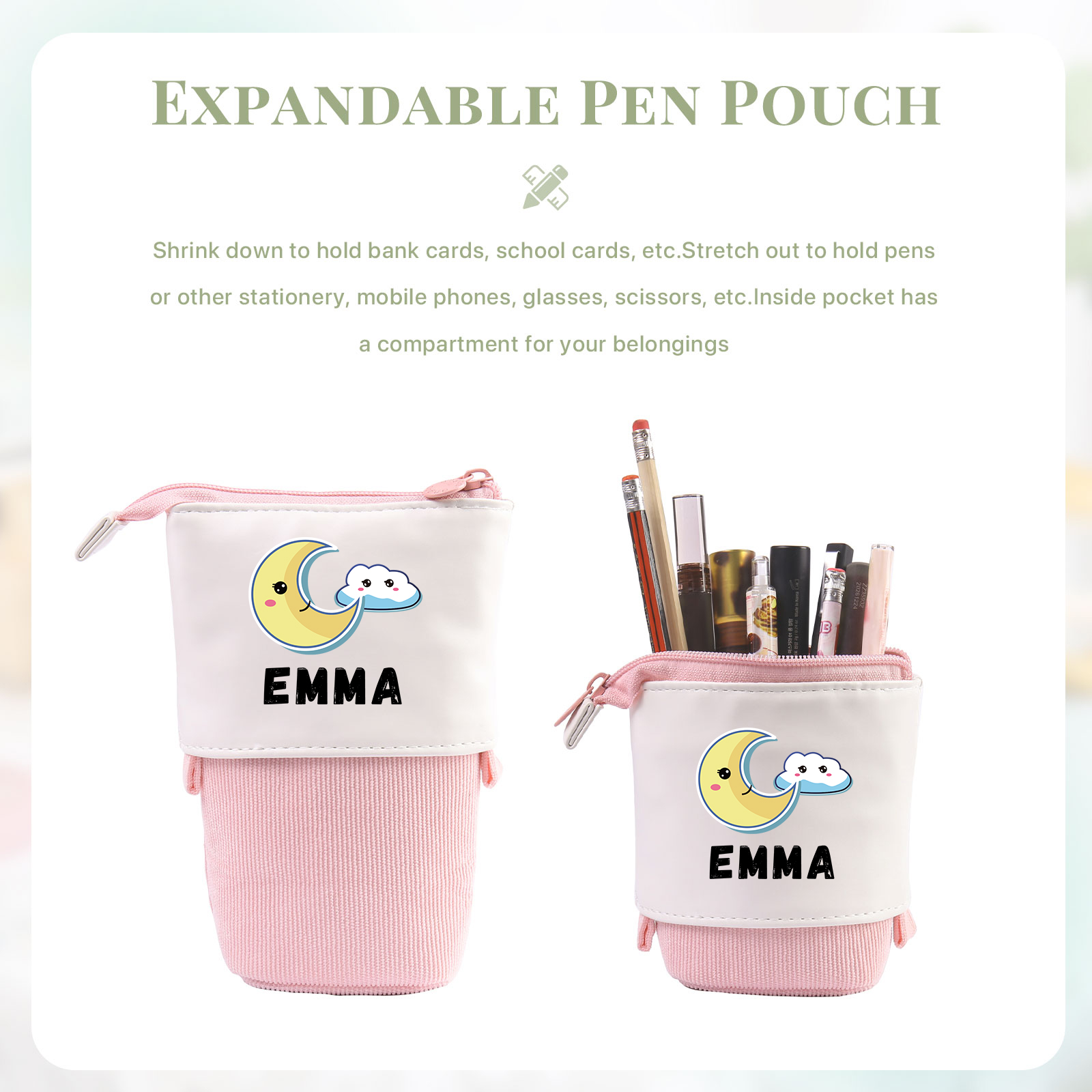 Personalized Moon Pencil Case Custom Name Pencil Case Back to School Gift for Boys/Girls