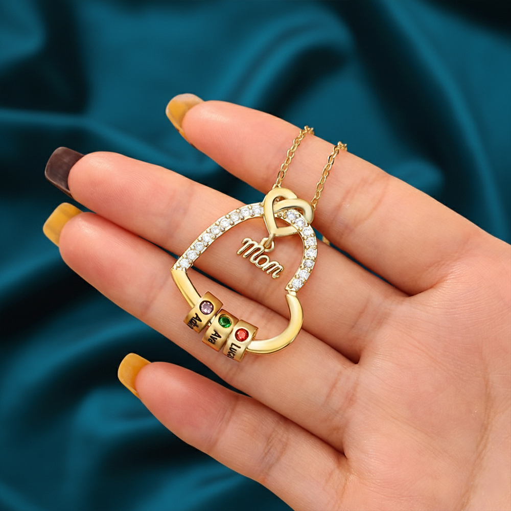 Personalized Heart Necklace for Mom with 1-5 Names and Birthstones – Custom Mother’s Day Pendant with Name, Title & Birthstone Gift for Mom or Grandma