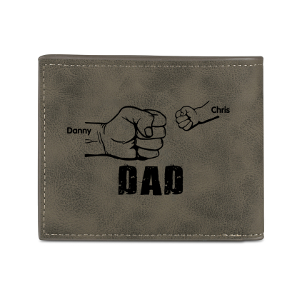 2 Names - Personalized Photo Custom Leather Men's Folding Wallet as a Father's Day Gift for Dad