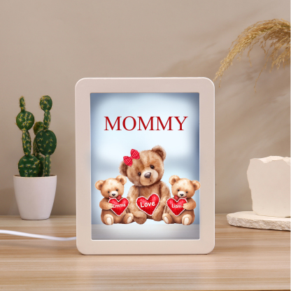 2 Names - Personalized Mum Home Bear Style Custom Text LED Night Light Gift for Mom