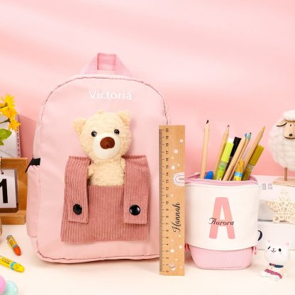 Personalized Custom 1 Letter and 3 Names Gift Set Custom Backpack and Pencil Case and Ruler Gift Set Back to School Gift for Daughter