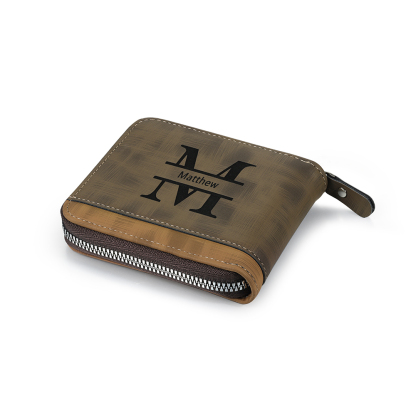 Photo Personalized Leather Zipper Men's Wallet Customized Name Letter Folding Wallet Three Colors Available for Grandpa