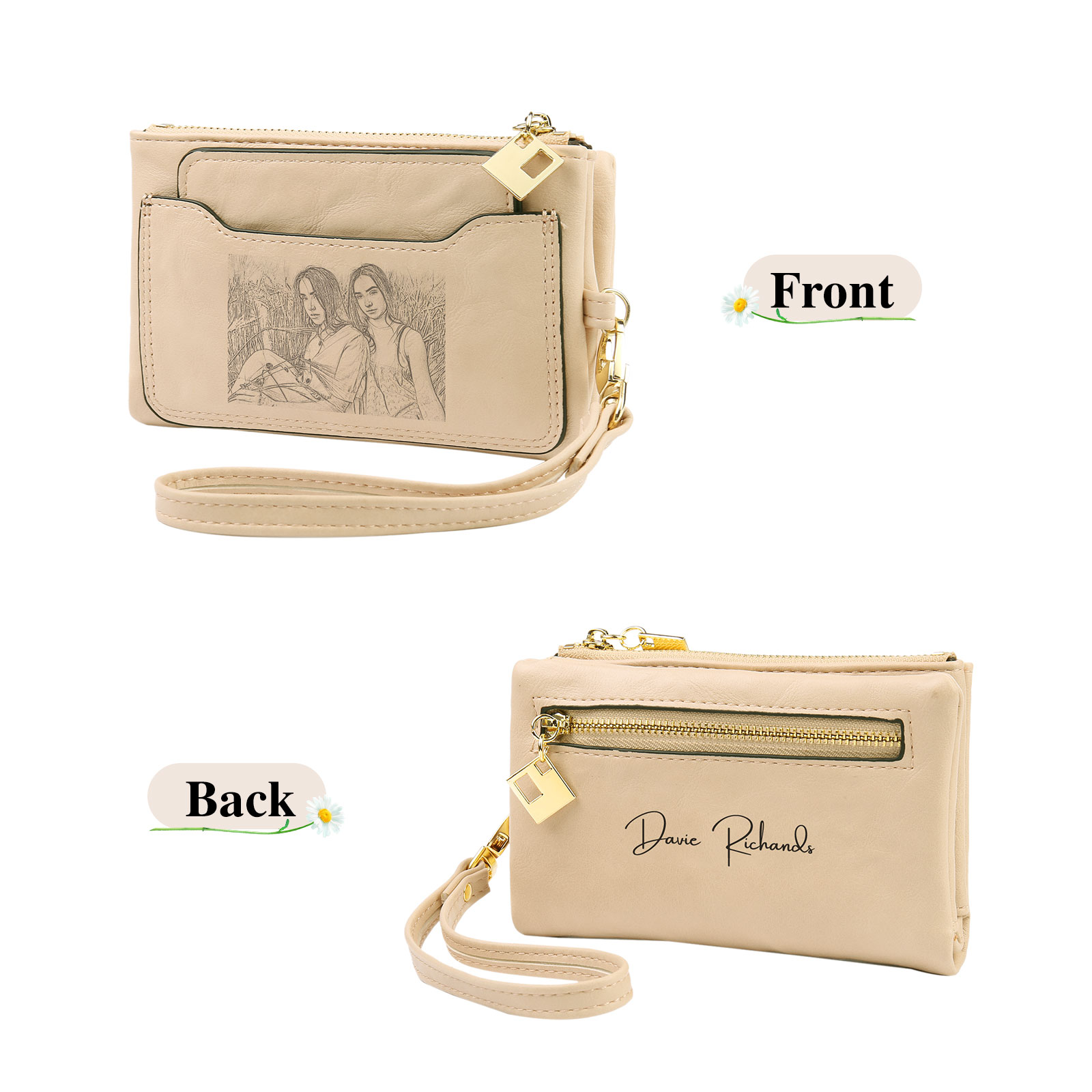 Personalized Photo & Text PU Leather Wallet Coin Purse Three Colors Available Gift for Her