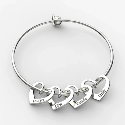 3 Names-Personalized Love Bracelet with 3 Heart Charms Engraved Name Bangle Bracelet