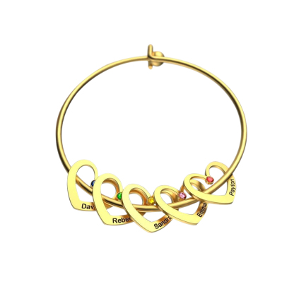 2 Names-Personalized Heart Bangle With 2 Names and Birthstones Bangle Bracelet Gifts For women