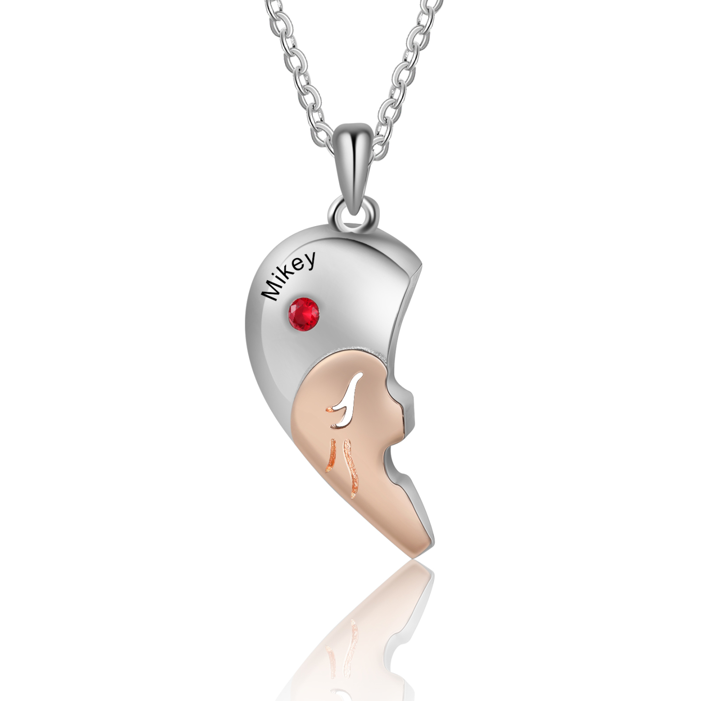 Custom 2Pcs Couple Birthstone Necklace, Customized Name Necklace Couple Gift