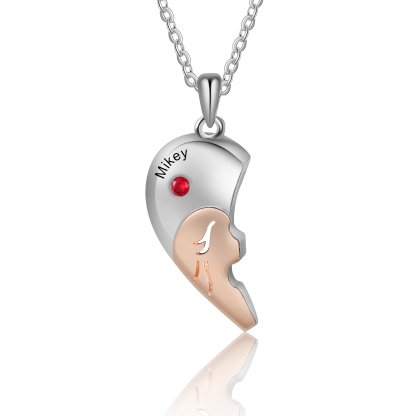 Custom 2Pcs Couple Birthstone Necklace, Customized Name Necklace Couple Gift