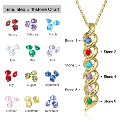 6 Names-Personalized Birthstones Necklace Set With Rose Gift Box-Custom Cascading Pendant Necklace Engraving 6 Names Gifts for Her