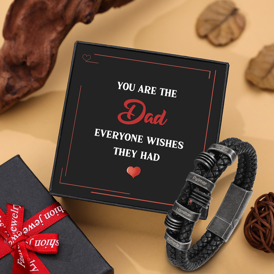 Jessemade UK 4 Names - Personalized PU Leather Men's Bracelet, Customized Name Bracelet with Gift Box Vintage Gift for Him 20.99 n4