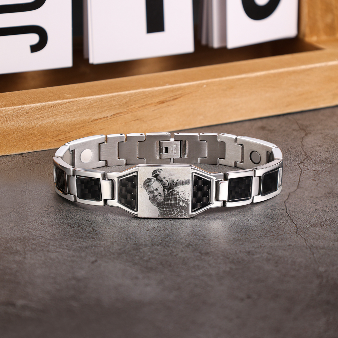 Personalized Bracelet Custom Photo ID Bar Men's Bracelet Bangle Gifts For Him