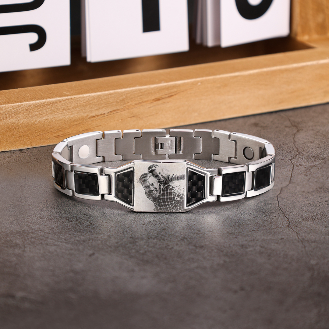 Personalized Wristband Bracelet Custom Photo ID Bar Men's Bracelet Bangle Gifts For Him