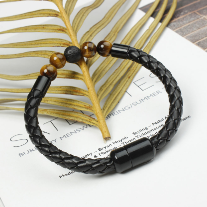 Tiger Eye Black Onyx Beaded Bracelet Men
