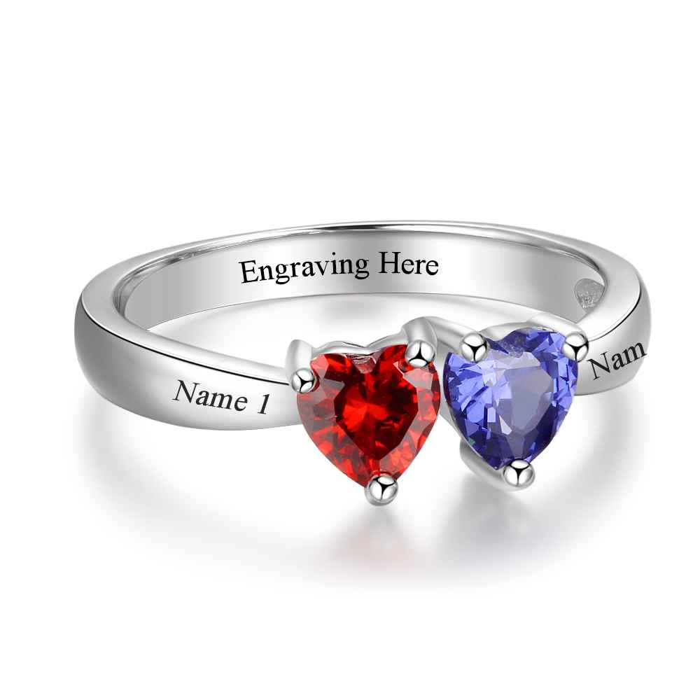 S925 Silver Ring Personalized 2 Birthstones Mothers Ring With Names Gifts For Her