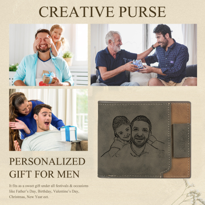 Photo Personalized Leather Wallet Gift Box Set with Keychain Customizable Letter Name Wallet Gift for Him