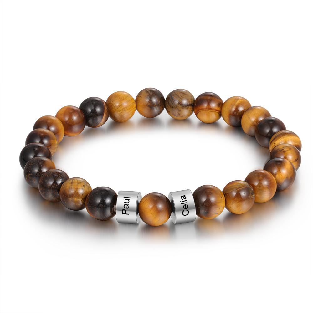 Customized 1 name Brown Tiger Eye Men's Bracelet Gift For Him