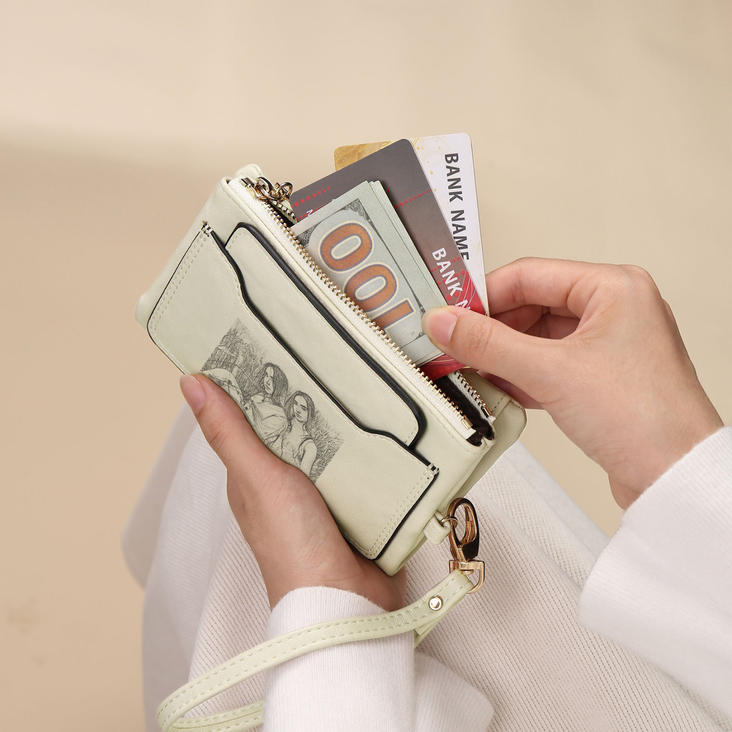 Personalized Photo & Text PU Leather Wallet Coin Purse Three Colors Available Gift for Her