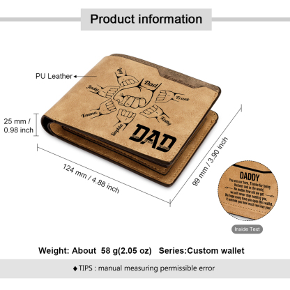 7 Names - Personalized Fist Bump Pattern Custom Name Leather Men's Wallet as a Father's Day Gift for Dad