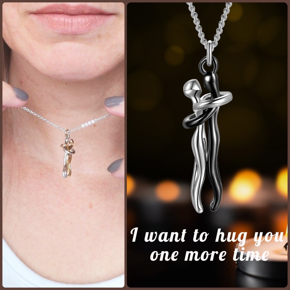 For Husband - Couple Hug Necklace Memorial Gifts " I want to hug you every day"