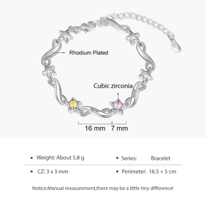 Personalized Star Bracelet With 2 Birthstones Engraved Names Bracelet Gift For Women