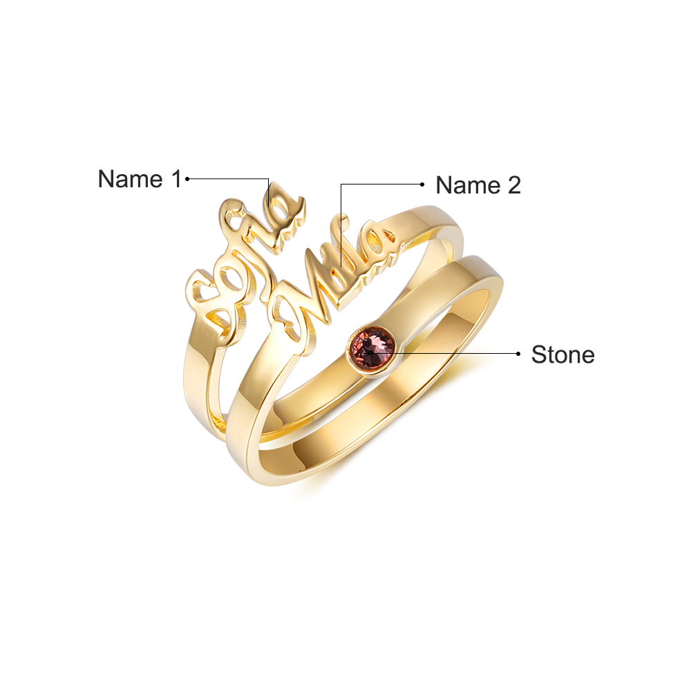 Personalized Birthstone Mother Ring Custom 2 Names Ring Gifts For Her