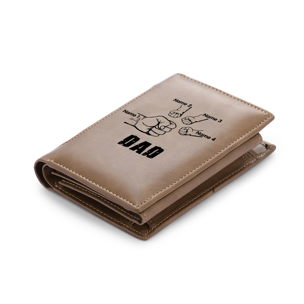 4 Names - Personalized Leather Men's Wallet Custom Text Wallet for Dad