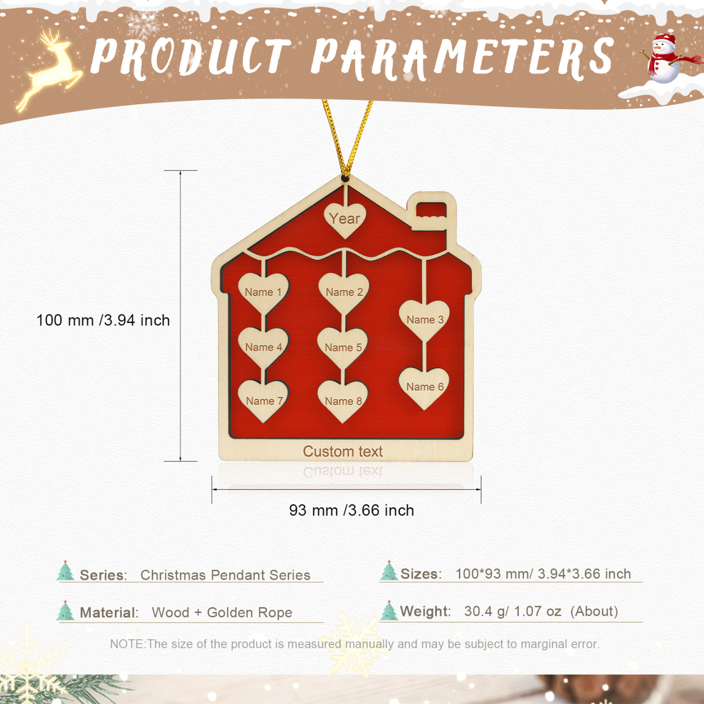 8 Names-Personalized Family Wooden Christmas Xmas Tree Decoration Ornament-Custom 8 Names And Year Hanging Ornament Gifts For Family