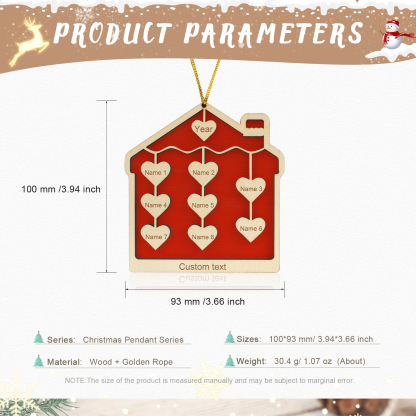 8 Names-Personalized Family Wooden Christmas Xmas Tree Decoration Ornament-Custom 8 Names And Year Hanging Ornament Gifts For Family