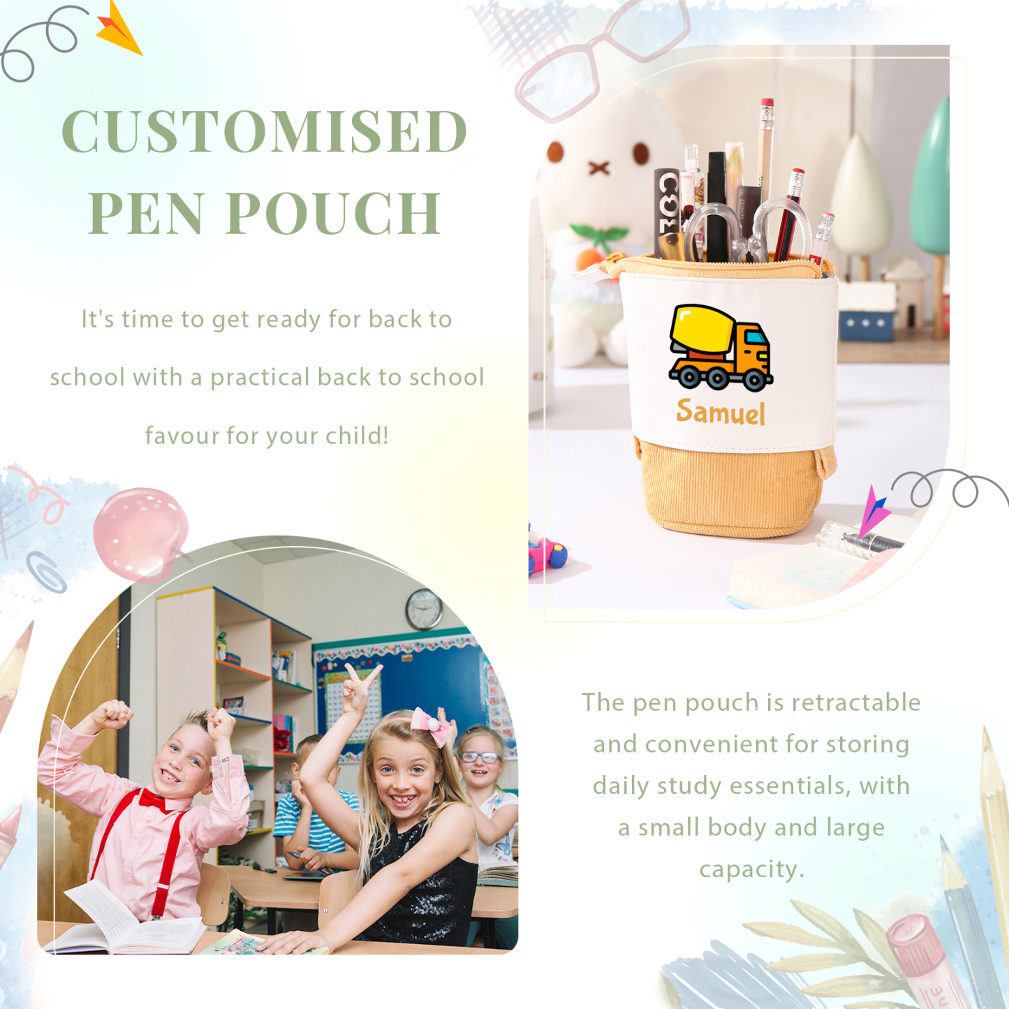 Personalized Name And Truck Pencil Case For Boys And Girls Back To School Gift