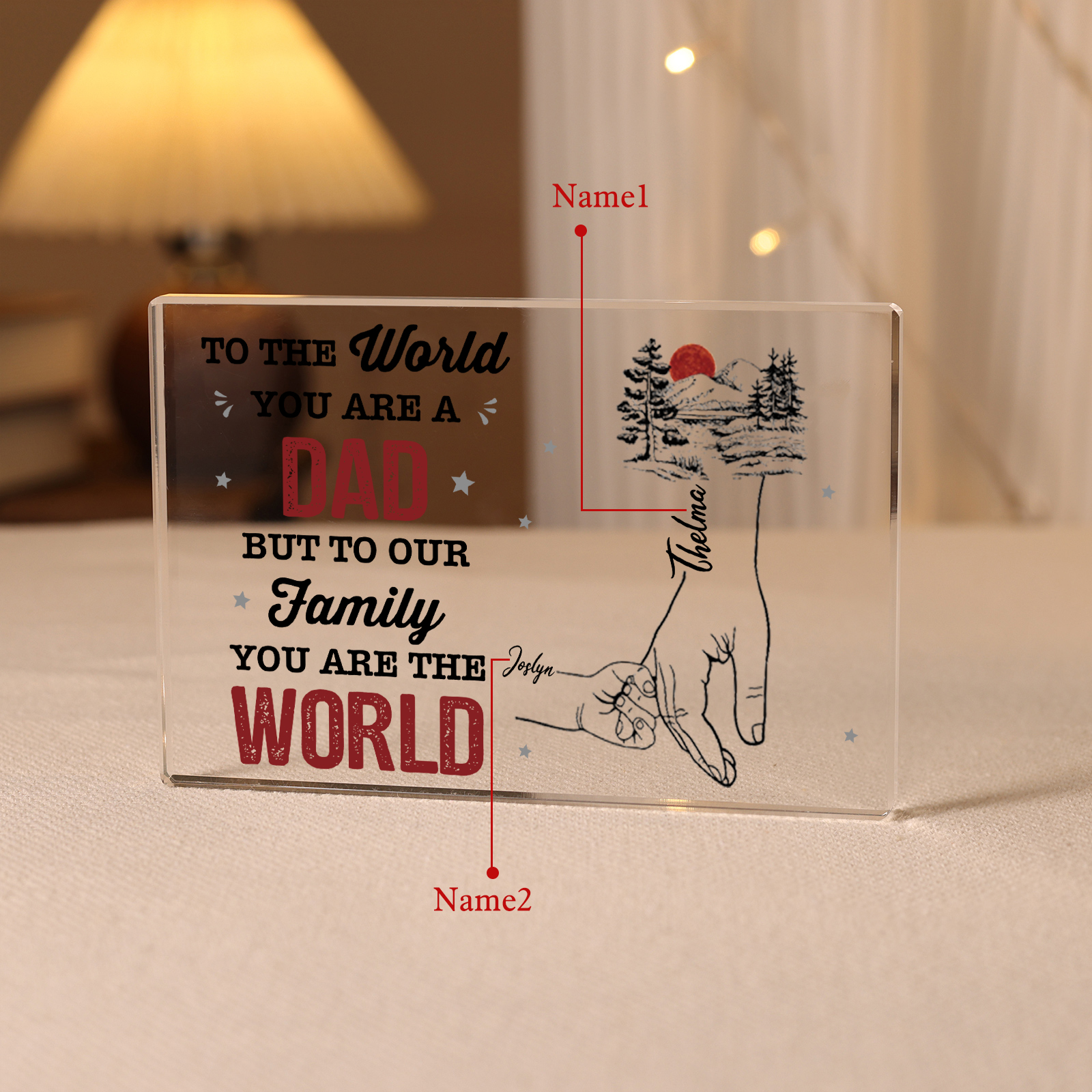 2 Names - Personalized Holding Hands Acrylic  Keepsake Ornament Gift for Dad