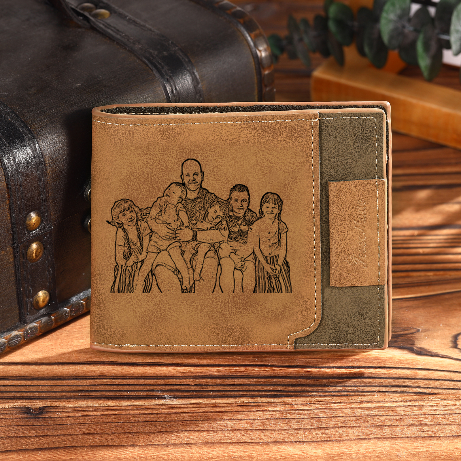 6 Names - Personalized Photo Custom Leather Men's Wallet as a Father's Day Gift for Dad