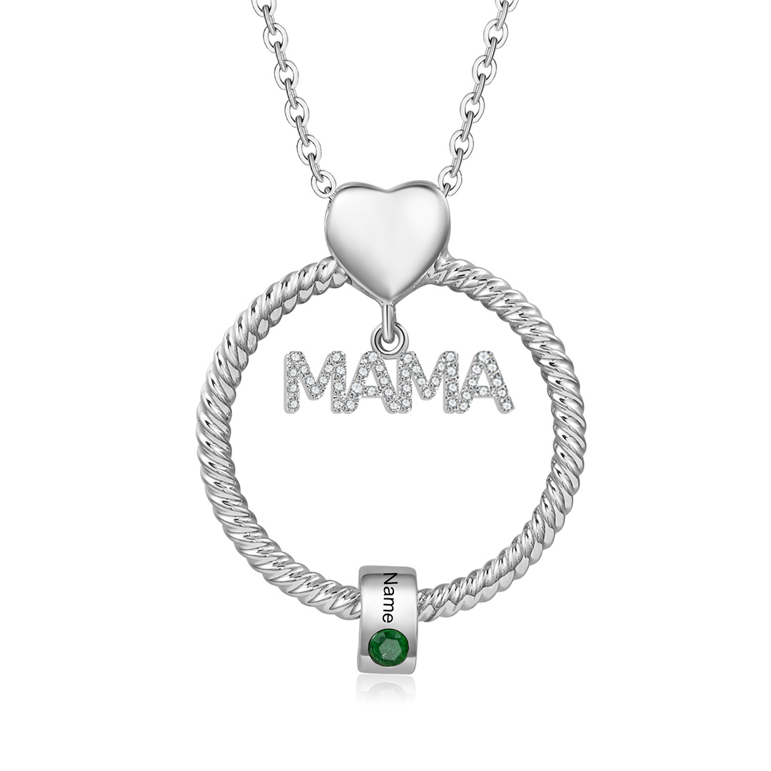 Personalized 1 Name Pendant Mama Necklace For Women - Custom Engraved Birthstone Charm Necklace For Mom - Mother's Day Present Ideas Silver