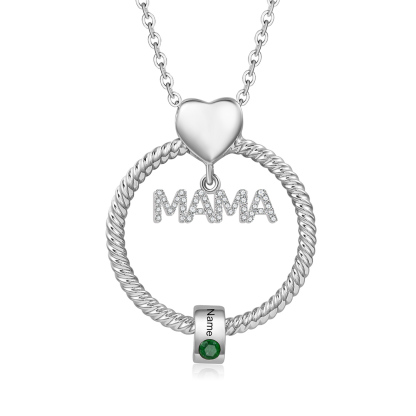 Personalized 1 Name Pendant Mama Necklace For Women - Custom Engraved Birthstone Charm Necklace For Mom - Mother's Day Present Ideas Silver
