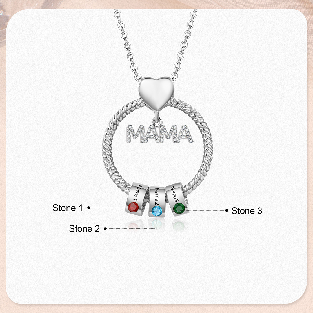 3 Names-Personalized Mom Necklace Set With  Premium Custom Necklace With 3 Birthstones Engraved Names Gift For Mother
