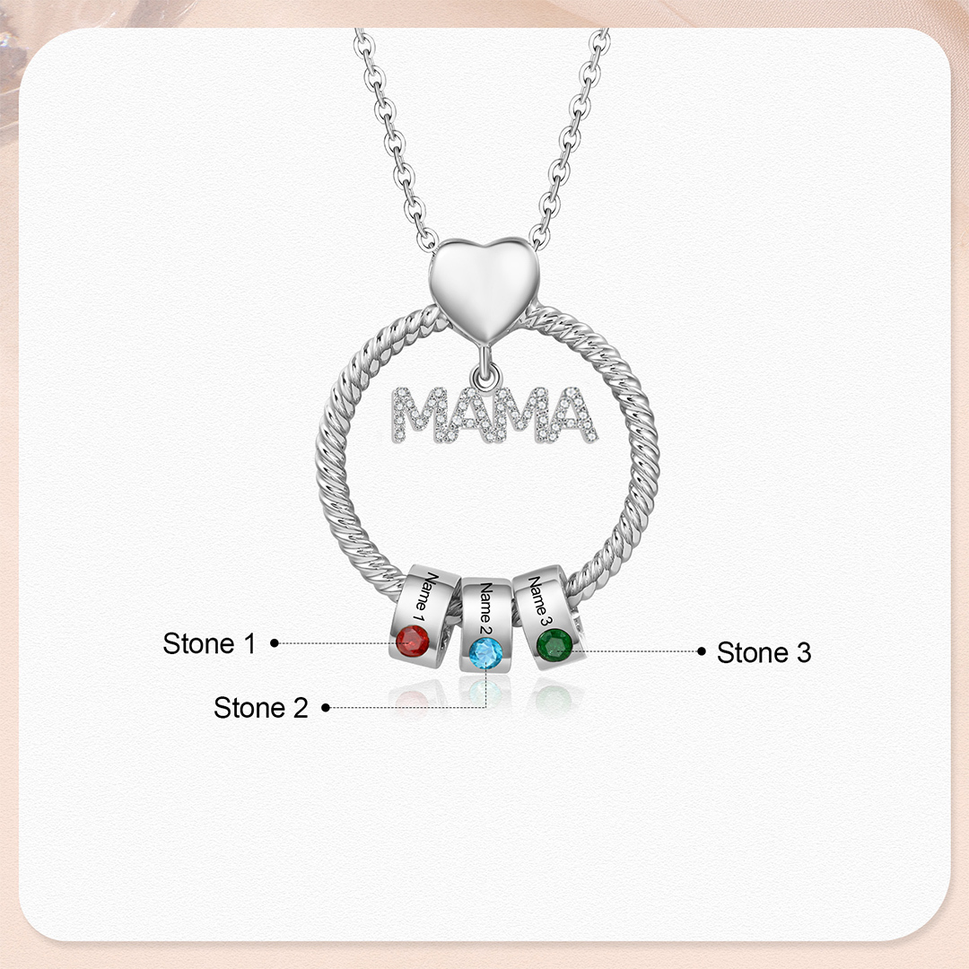3 Names-Personalized Mom Necklace Set With  Premium Custom Necklace With 3 Birthstones Engraved Names Gift For Mother