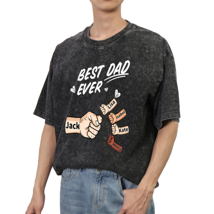 Best Dad Ever - Personalised 2–7 Names Family T-Shirt Custom Fist Bump Short Sleeve Father's Day Gifts For Dad