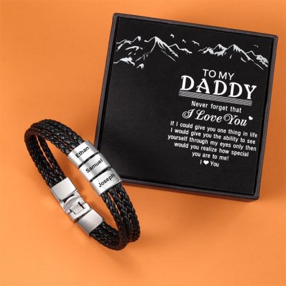 Personalized Braided Leather Bracelet Engraved 3 Names Men's Bracelet Gifts For Him