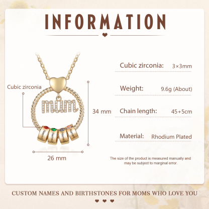 Personalized Circle Necklace With 4 Birthstones Pendant Engraved Names Gift For Mum