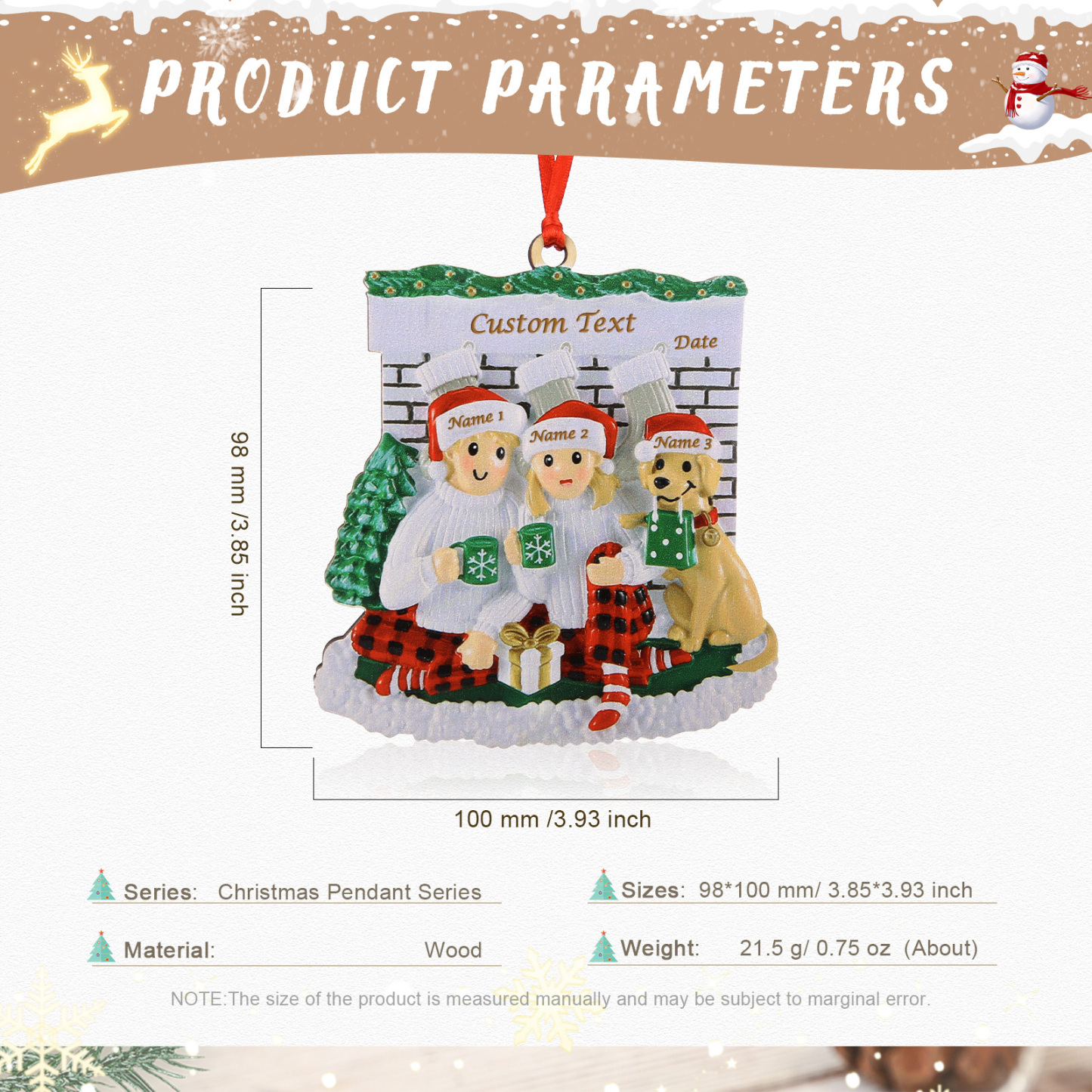 3 Names-Personalized Family Wooden Christmas Xmas Tree Decoration Ornament-Custom 3 Names Hanging Ornament Gifts For Family