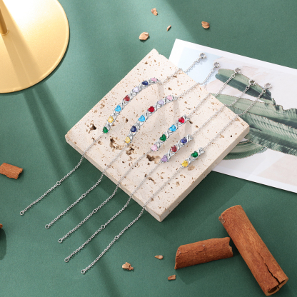 Personalized Heart Bracelet Customized With 7 Names and 7 Birthstones Family Bracelet Gift for Grandma | Jessmade