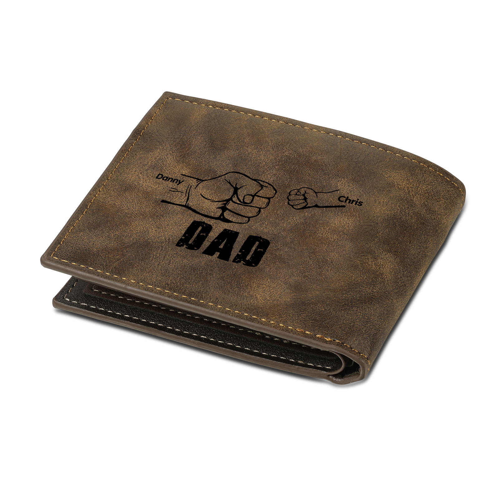 2 Names - Personalized Photo Custom Leather Men's Folding Wallet as a Father's Day Gift for Dad