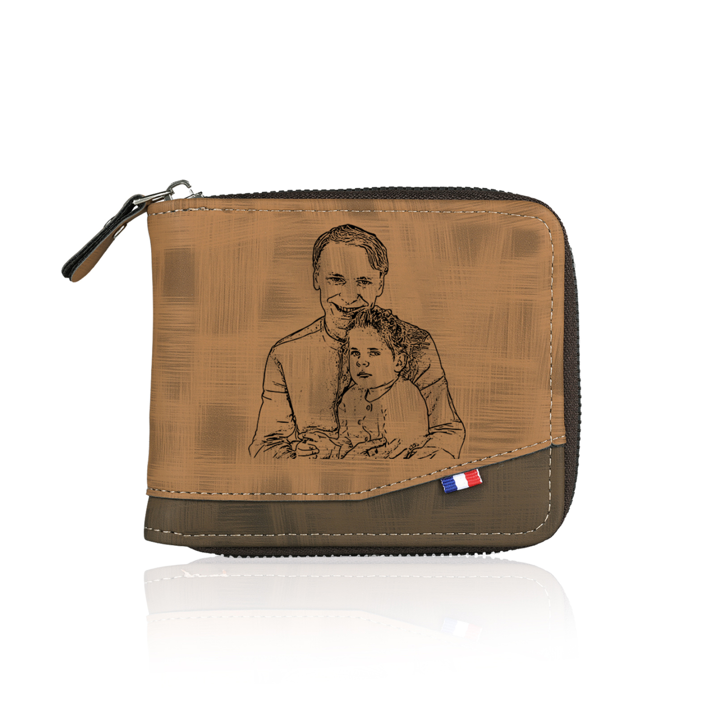 5 Names - Personalized Photo Custom Leather Men's Zipper Wallet as a Father's Day Gift for Dad