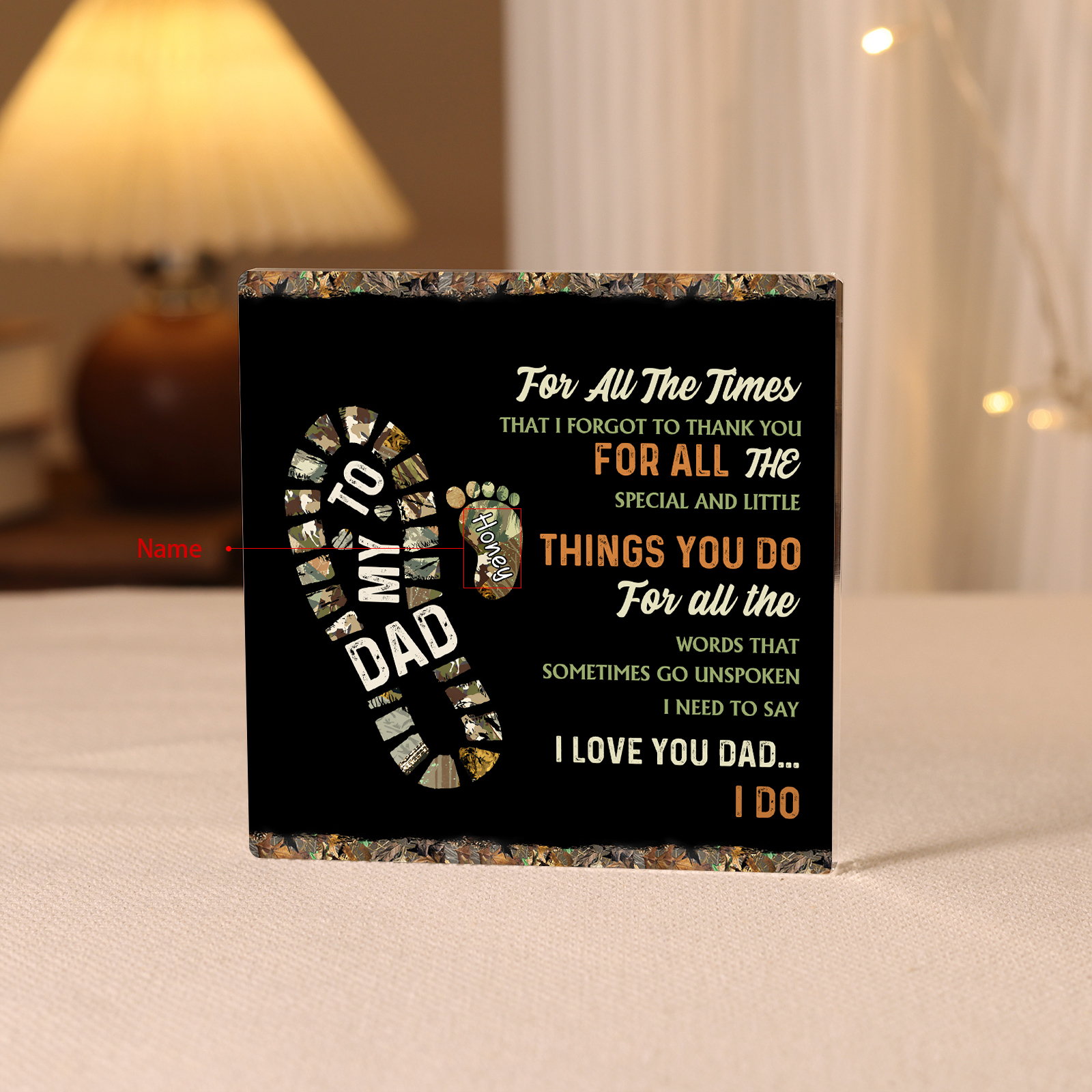 1 Name - Personalized Footprint Pattern Family Acrylic Keepsake Customized Name Acrylic Home Decor Gift for Dad