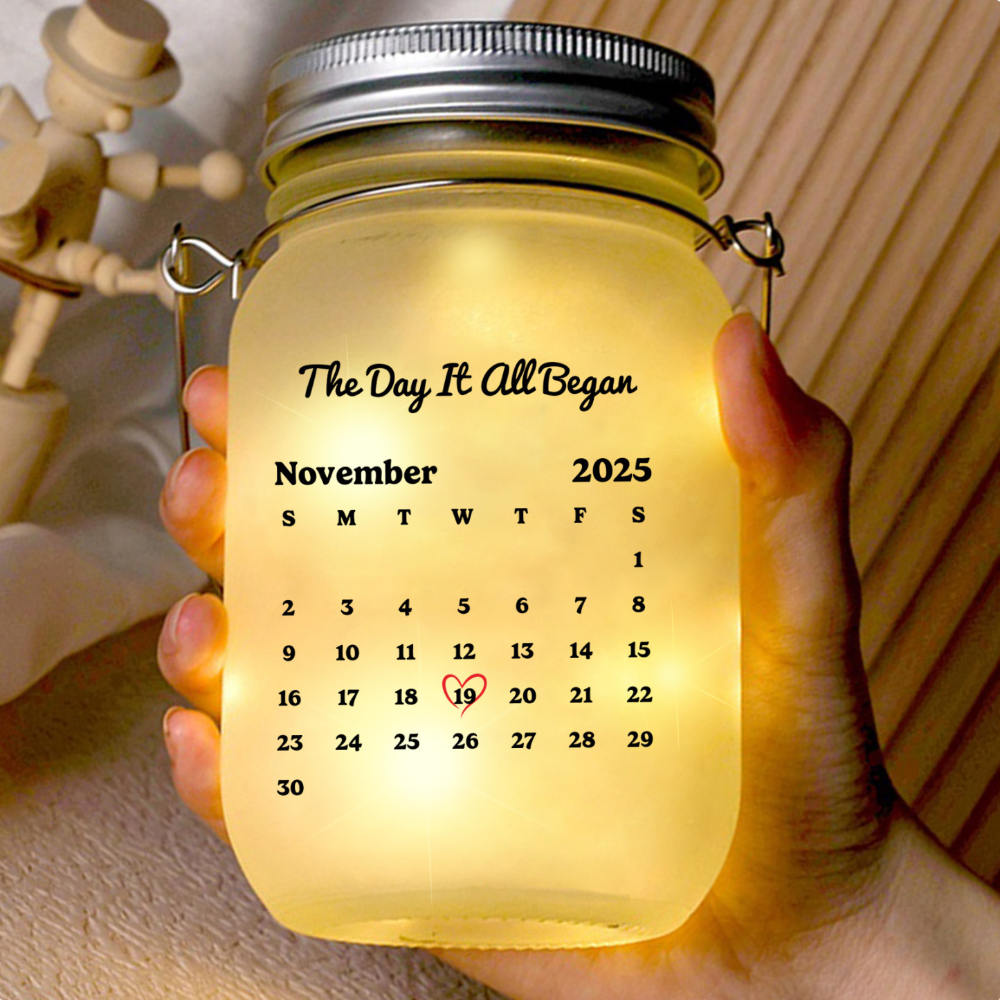 Personalized Solar Mason Jar Light-Up with Names and Date For Couple