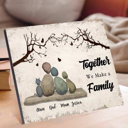 Personalized Wooden Pebble Family Picture Board Frame with Names Gift or Family