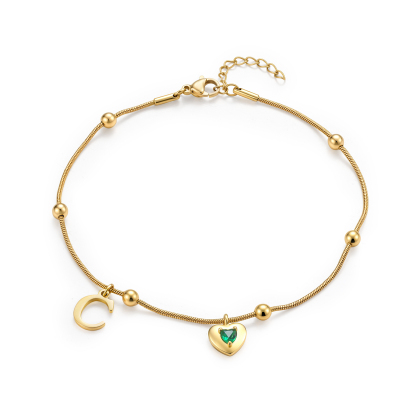 Personalized Birthstone Initial Anklet Minimalist Summer Anklet Bracelet