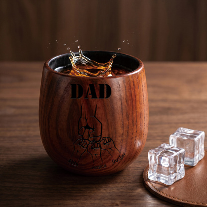 Personalized Wooden Whiskey Tumbler Cup for Dad Customized with 1–5 Kids Names Football Family