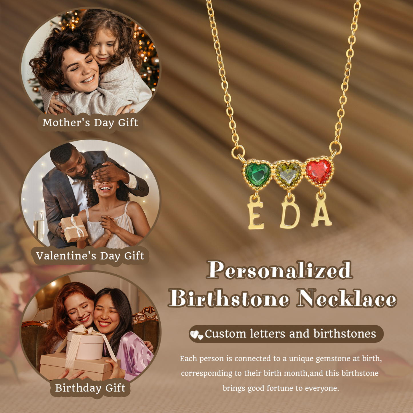 Personalized Heart Birthstone Initials Necklace for Women