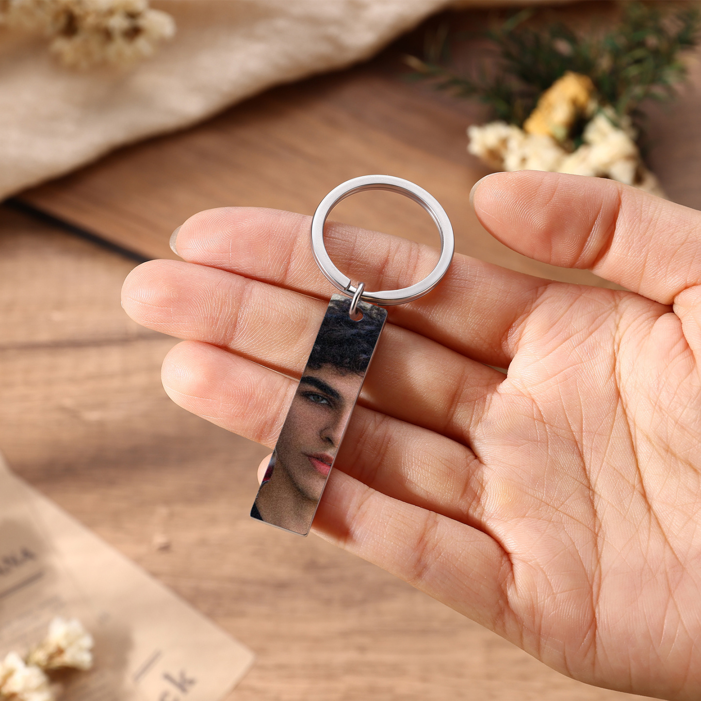 Personalized Photo Keychain Necklace Custom with Eyes Lips or Half Face Picture and Custom Text