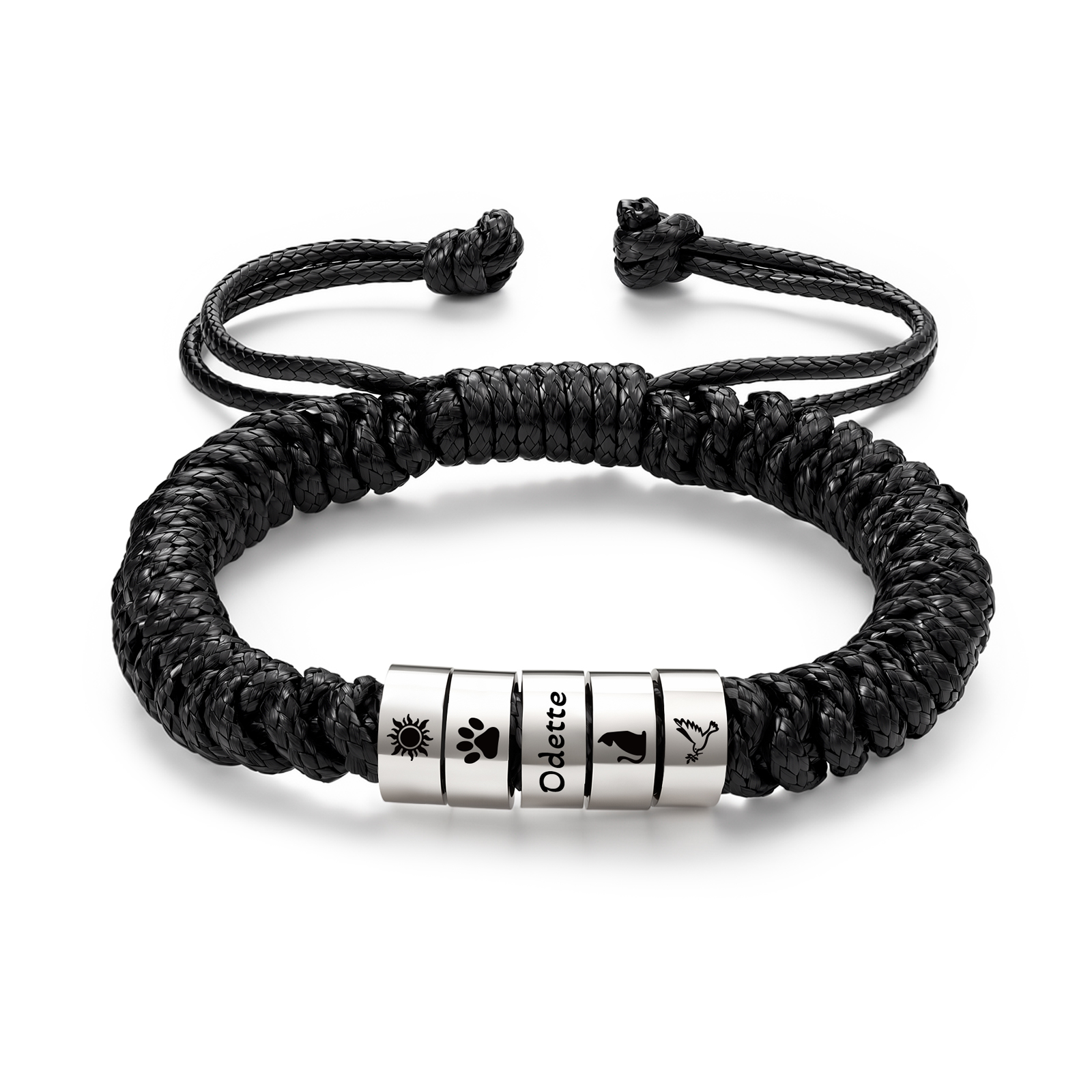 Personalized Braided Rope Bracelet Adjustable Customized with 2-6 Names Beads