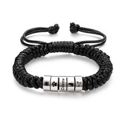 Personalized Braided Rope Bracelet Adjustable Customized with 2-6 Names Beads